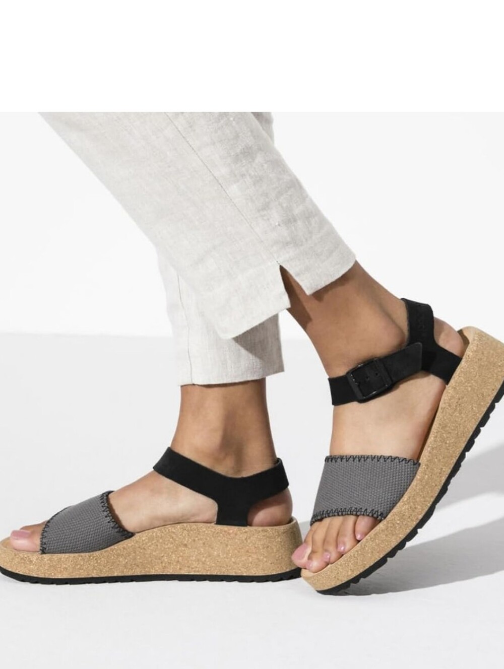 Papillio Birkenstock Glenda 38 Platform Sandal Gray Canvas Suede Ankle Strap - Picture 3 of 11